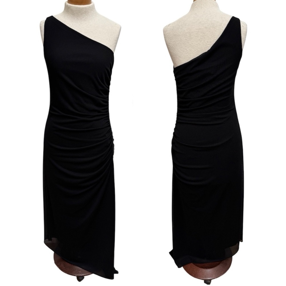 Laundry By Shelli Segal One Shoulder Beaded Maxi Dress Size 10 Ruched Formal